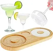 Margarita Salt Rimmer Set, Reusable Bamboo Bar Glass Rimmer with Double Plate, Professional Glass Salt Container for Clubs Bars, Sugar Salt Box Bartender Tool for Glass Cocktail Margarita