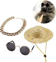 POPETPOP Unique Fashion Accessories Pack Dog Cat Retro Hat Sunglasses Dog Necklace for Pets