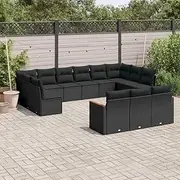 13 Piece Garden Sofa Set with Cushions Black Poly Rattan Patio Bar Sets