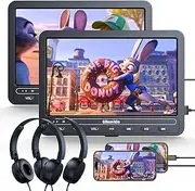 GOnavidio 10.1" Dual Portable DVD Players for Car with HDMI Input, 5 Hours Battery, Car DVD Player Support USB/SD Card, Play Same/Different Movies (2 x DVD Player)