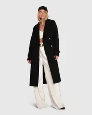 [Belle & Bloom] Front Runner Wool Blend Belted Coat - Black