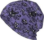 [CADREWY] Horror Pattern On Purple Background Print Comfortable Unisex Adult Men Knit Hat Stylish Beanie for Winter Running Outdoor, Black, One Size