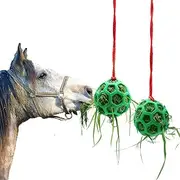 2 Pieces Horse Treat Ball Hay Feeder Toy Ball Hanging Feeding Toys for Horses Goats Sheep Relieves Stress Horse Stable Paddock Rest