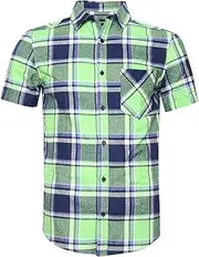 [NUTEXROL] Men's Western Slim Fit Cotton Short Sleeve Plaid Flannel Shirt