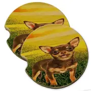 Chihuahua Puppy Wood Car Coaster Gift Set fit Car & Truck Cup Holder