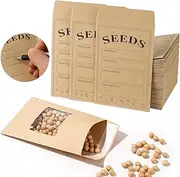 100 PCS Seed Packets Clear Envelopes, Self Sealing Kraft Bags 3.15”x 4.72”, Seed Storage Organizer Mini Envelopes with Preprinted Collecting Template for Flower Vegetable Seed Collection(A style)