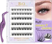 Self Adhesive Eyelashes 48PCS Reusable Adhesive Eyelashes Pre-Glued Cluster Lashes D Curl No Glue Eyelashes 10-16mm with Lash Tweezers 1 Step DIY Lash Self Stick Easy to Apply (SA02-D,10-16mm)