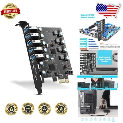 7-Port PCI-E to USB 3.0 Card - 2 USB-C & 5 Type-A for Upgraded Connectivity