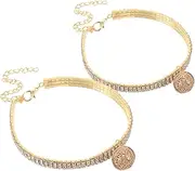 DRESSOOS 2Pcs Adjustable Rhinestone Cat Dog Collar with Bells Stylish Pet Necklace for All Durable Fashionable Neckwear for Pets with Easy Locate Bell