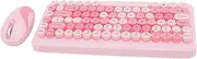Wireless Keyboard and Mouse Combo, Cute Retro Keyboard with Round Key Cards, 1000/1200/1600DPI Mouse, 2.4G USB Receiver Plug and Play, Ergonomic Keyboard for Laptop