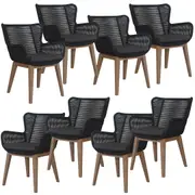 Stud Set of 8 Rope Outdoor Dining Chair with Solid Eucalyptus Timber Wood Frame