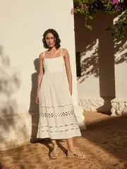 White Textured 100% Cotton Bandeau Midi Dress (E81975) | $129