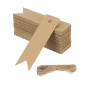 100 Pcs Blank Gift Tags with String, 2.8x0.8" Flag Kraft Tags, Brown