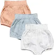 [MYGBCPJS] Baby Girls Boys 3 Pack Cotton Linen Blend Cute Bloomer Shorts Loose Harem Shorts