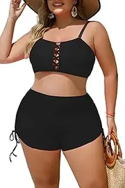 [YELAIVP] Women's Plus Size Bikini Set Two Piece High Waisted Swimsuits Tummy Control Bottom Bandeau Bathing Suit