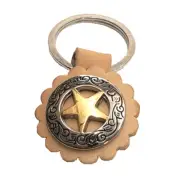 New Western Engraved Gold Star Concho w/Leather Rosette Key Chains