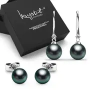 Boxed 2 Pairs of White Gold Earrings Set Embellished with SWAROVSKI® Crystals