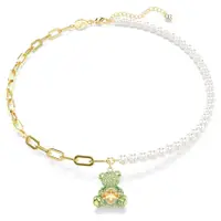 在飛比找蝦皮商城精選優惠-Mcstufke 泰迪熊珍珠項鍊配玫瑰金和綠色水晶心形水晶鏈