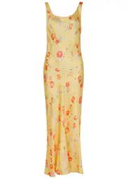 Rixo Bondi Floral-print Satin Midi Slip Dress - Yellow - 10 (UK10 / S) 10 (UK10 / S)