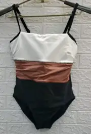 New MIRACLESUIT Swim Spectra Trifecta One Piece Colorblock Black/White/Tan Sz 10