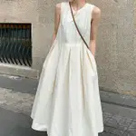 胖胖美依 連身裙 洋裝 M-3XL韓系茶歇法式白色無袖連身裙顯瘦背心洋裝MD027-26556.