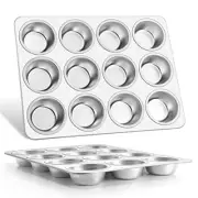 Muffin Pan 12-Cup, Set of 2, Stainless Steel Cupcake Pan Metal Muffin Baking ...