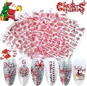 Christmas Nail Stickers - 3D Red Self Adhesive Nail Decals Winter Snowflake Xmas Snowman Santa Claus Elk Bell Sock Christmas Tree Nail Art Decals DIY Nail Decoration for Christmas Party (9 Sheets)
