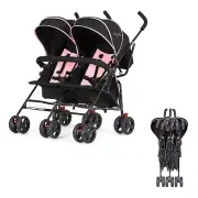 Dream on Me Volgo Twin Umbrella Stroller in Pink, Lightweight Double Stroller fo