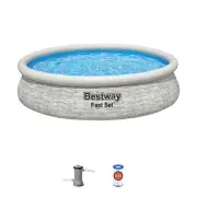 Bestway Fast Set 12' x 30" Round Inflatable Stacked Stone Swimming Pool Set