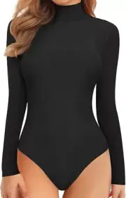 MANGOPOP Long Sleeve SMALL Mock Turtle Neck Body Suit Tops