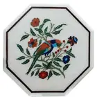 18" antique white Marble side center wall Table Top bird Stones Inlay lapis k10