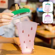 Large Capacity Cute Water Bottle with Strap and Straw Reusable Plastic njLut