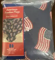 AMERICANA 4TH OF JULY HOLIDAY 60"X84" OBLONOG / OVAL VINYL TABLECLOTH FLAGS NIP