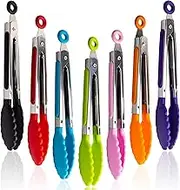 7 Pack Kitchen Tongs Set 7-Inch Color Mini Small Food Tongs with Stainless Steel Silicon Handles and Nylon Tips Heat Resistant Tongs for Cooking, Serving, BBQ, Grilling, Salad and More