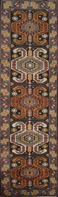 Hallway Carpet Navy Blue Complex Figural Design Handmade Runner Rug 3x10