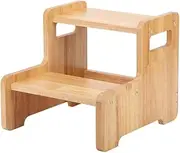 LMSNE Wooden 2 Step Stool with Handles, Natural Two Step Stool for Kitchen and Bathroom ，Bathroom Potty Stool & Kitchen Stool.