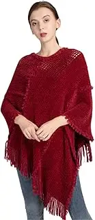 [HEYDHSDC] Elegant Chenille Pullover Cloak Knit Tassel Hollow Out Shawl Women Cloak Sweater Ponchos