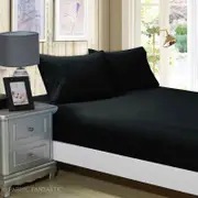 Fabric Fantastic 1000tc Ultra Soft Queen Size Bed Black Fitted Sheet & 2 Pillowcases Set