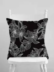 Floral Cushion Cover 45x45cm Black & White Indoors Zipper Opening 100% Polyester