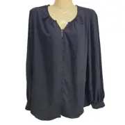 New Nine West Button Front Balloon Sleeve Tunic Top Women's Size L Black NWT