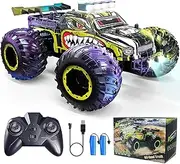 Remote Control Car, Remote Control Truck, 2.4Ghz All Terrain Off-Road Monster Truck, 20 KM/H Rc Cars with LED Bodylight and 2 Rechargeable Batteries Toys for Boys and Girls 4-7 8-12 Years Old(Yellow)
