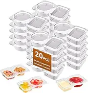 NAILGILRS Double Compartment Condiment Container - 20PCS Reusable Snack Containers With Lids Disposable Snack Container 2 Compartment for Take-out Sauces, Meal Prep, Salad Dressing, Dipping Sauce