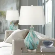 360 Lighting Cirrus Blue and Gray Art Glass Vase Table Lamps Set of 2