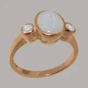 Solid 14k Rose Gold Natural Opal & Cubic Zirconia Womens Trilogy Ring