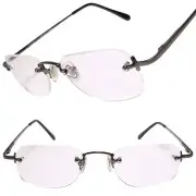 Rectangle Rimless Gunmetal Frame Clear Bifocal Reader 2.25 Reading Glasses
