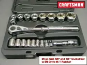 CRAFTSMAN TOOLS 21 pc ALL SAE INCH 1/4 3/8 Drive Ratchet Wrench Socket Set 10