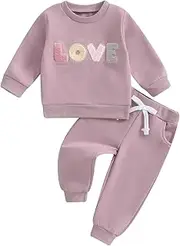 [mlpeerw] Toddler Baby Girl Valentines Day Outfit 3 6 9 12 18 24 Months Long Sleeve Sweatshirt Pants Set Cute Spring Clothes