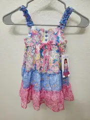 jona michelle girls gress size 3T rainbow with buttons, bow, and ruffles