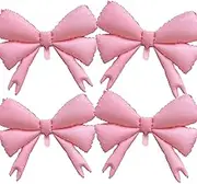 4pcs Pastel pink bow balloons,coquette bow shape foil balloons for girl birthday decoration,babyshower party,engagement party decor
