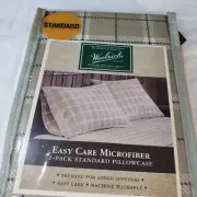 2 New Woolrich Standard Pillow Case Set Tan Brown Plaid Winter Microfiber NWT